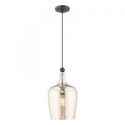 ART GLASS 1 LIGHT MINI PENDANT, ENGLISH BRONZE