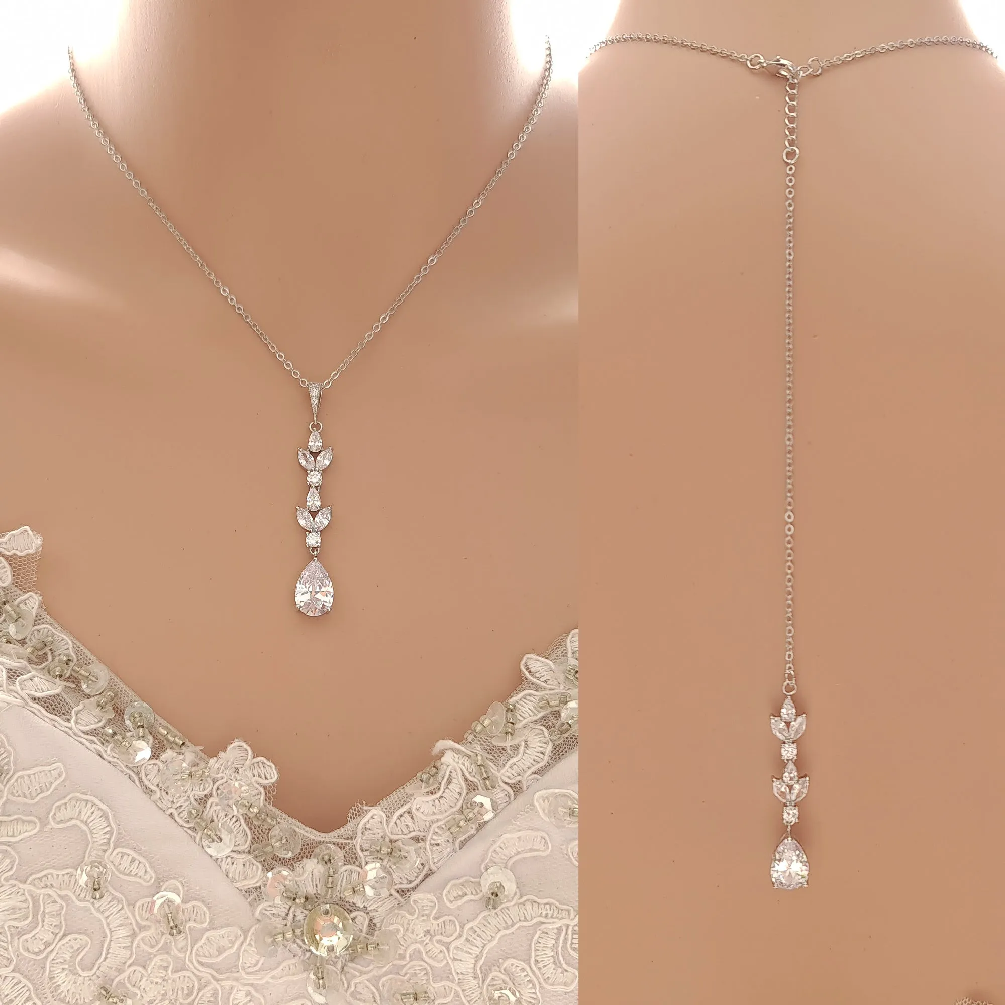 Back Pendant Necklace for Brides -Anya