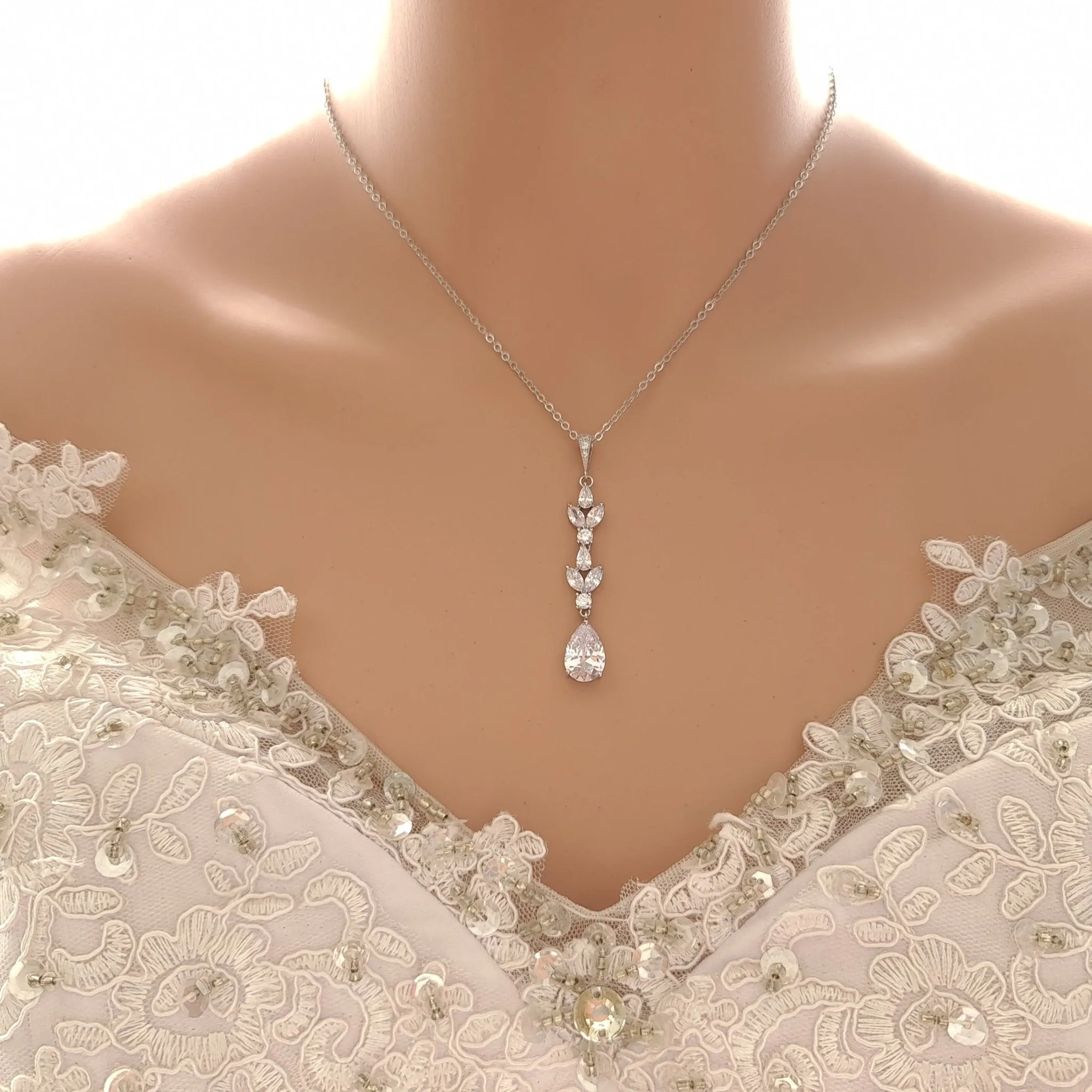 Back Pendant Necklace for Brides -Anya