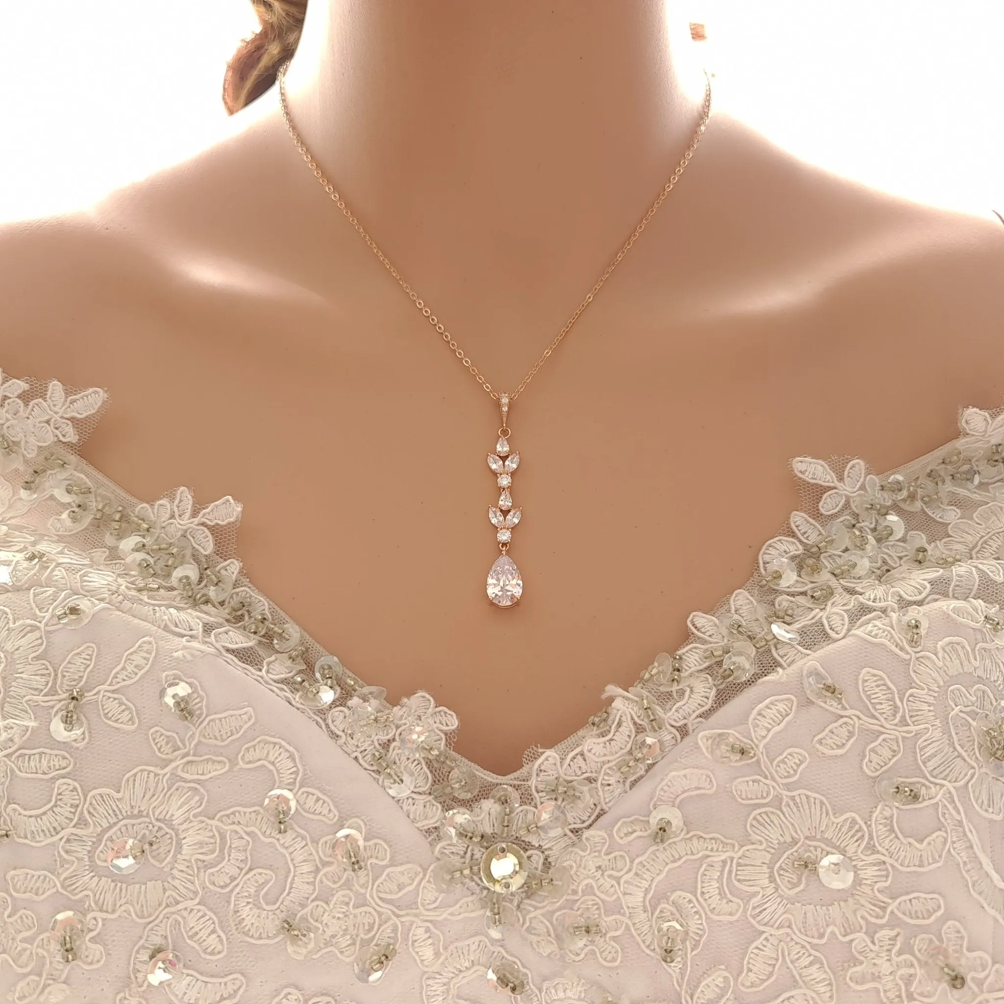 Back Pendant Necklace for Brides -Anya