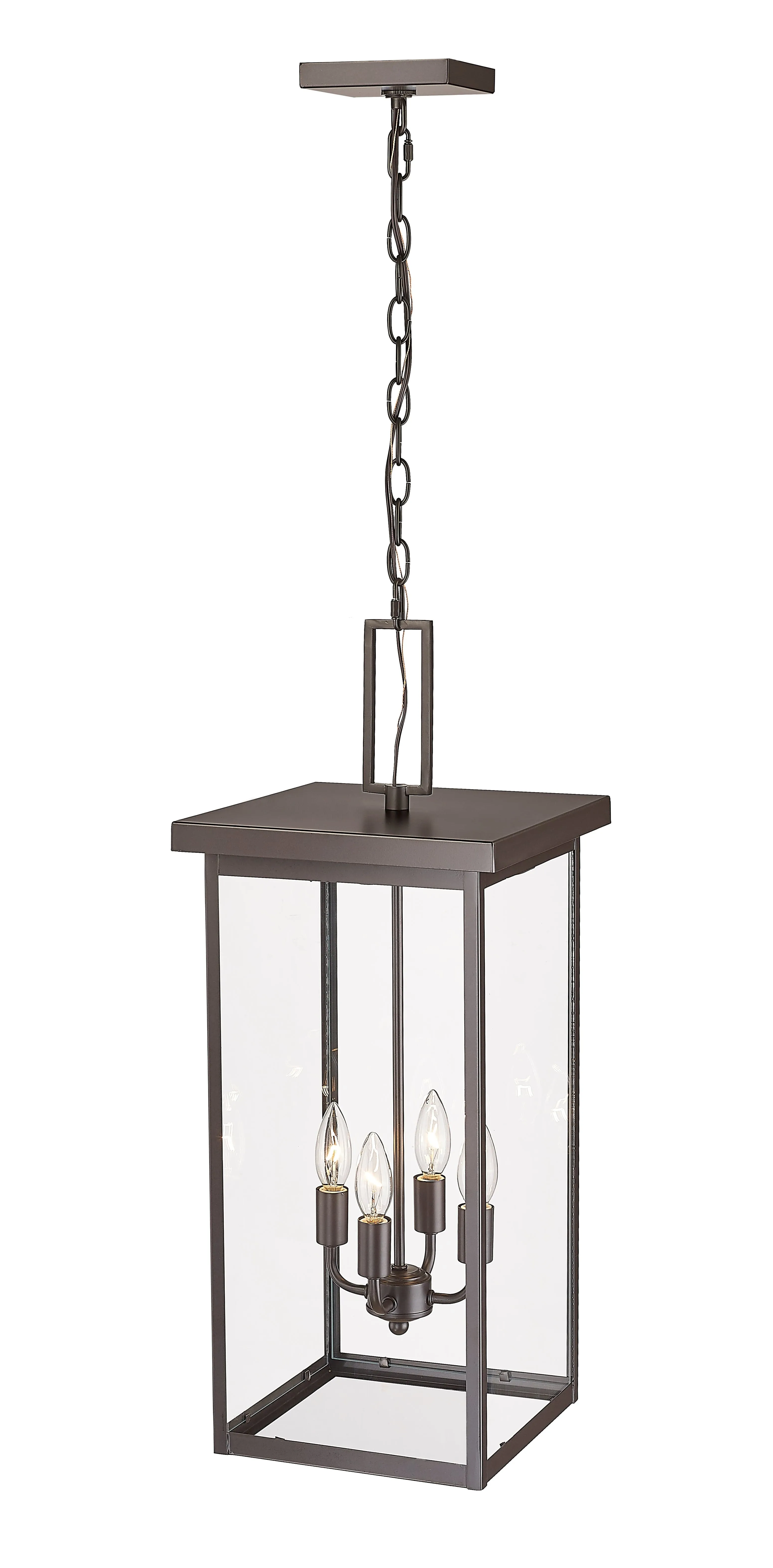 Barkeley Outdoor Hanging Lantern - Powder Coated Bronze - Clear Glass - 11in. Diameter - E12 Candelabra Base