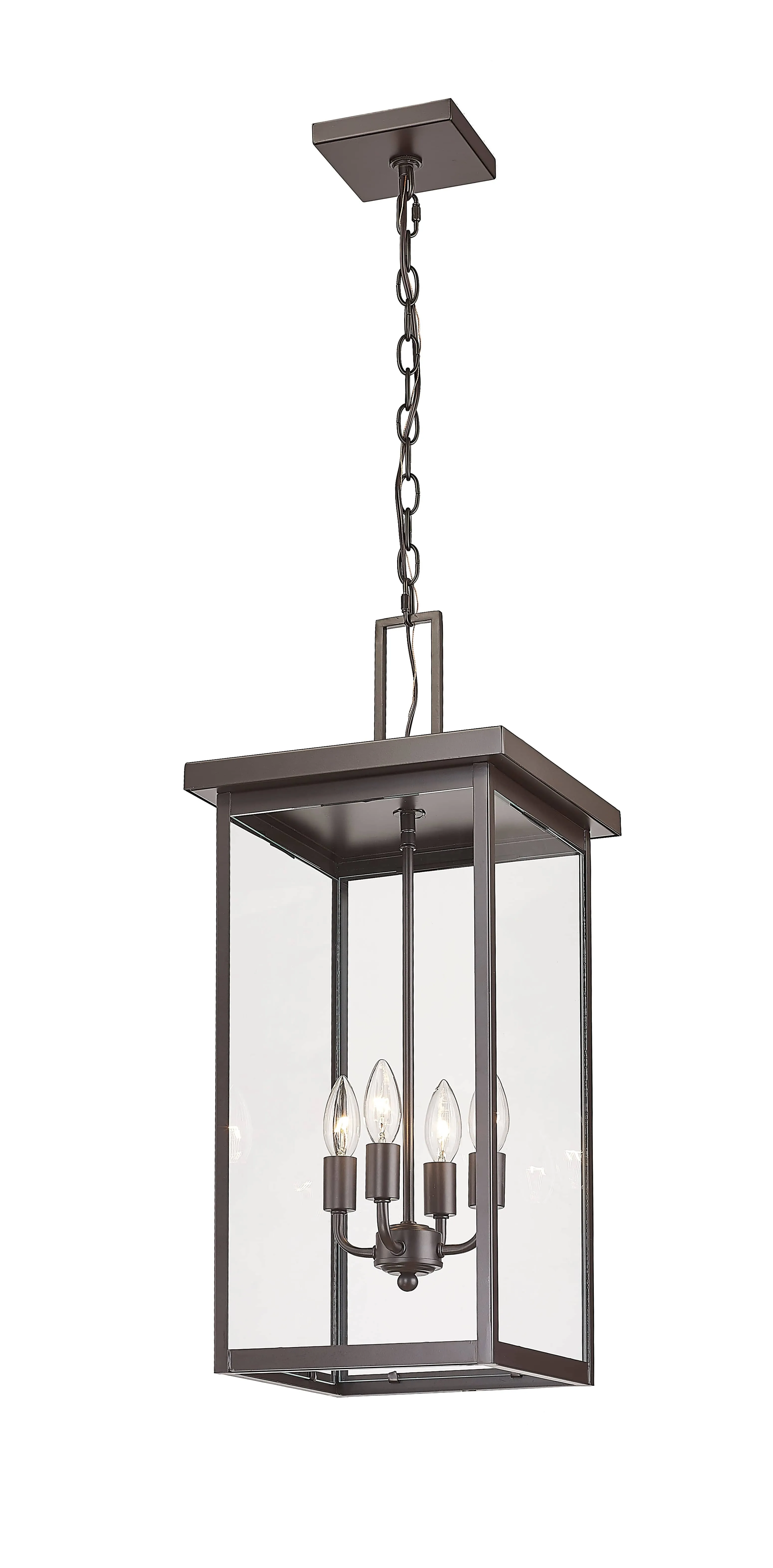 Barkeley Outdoor Hanging Lantern - Powder Coated Bronze - Clear Glass - 11in. Diameter - E12 Candelabra Base