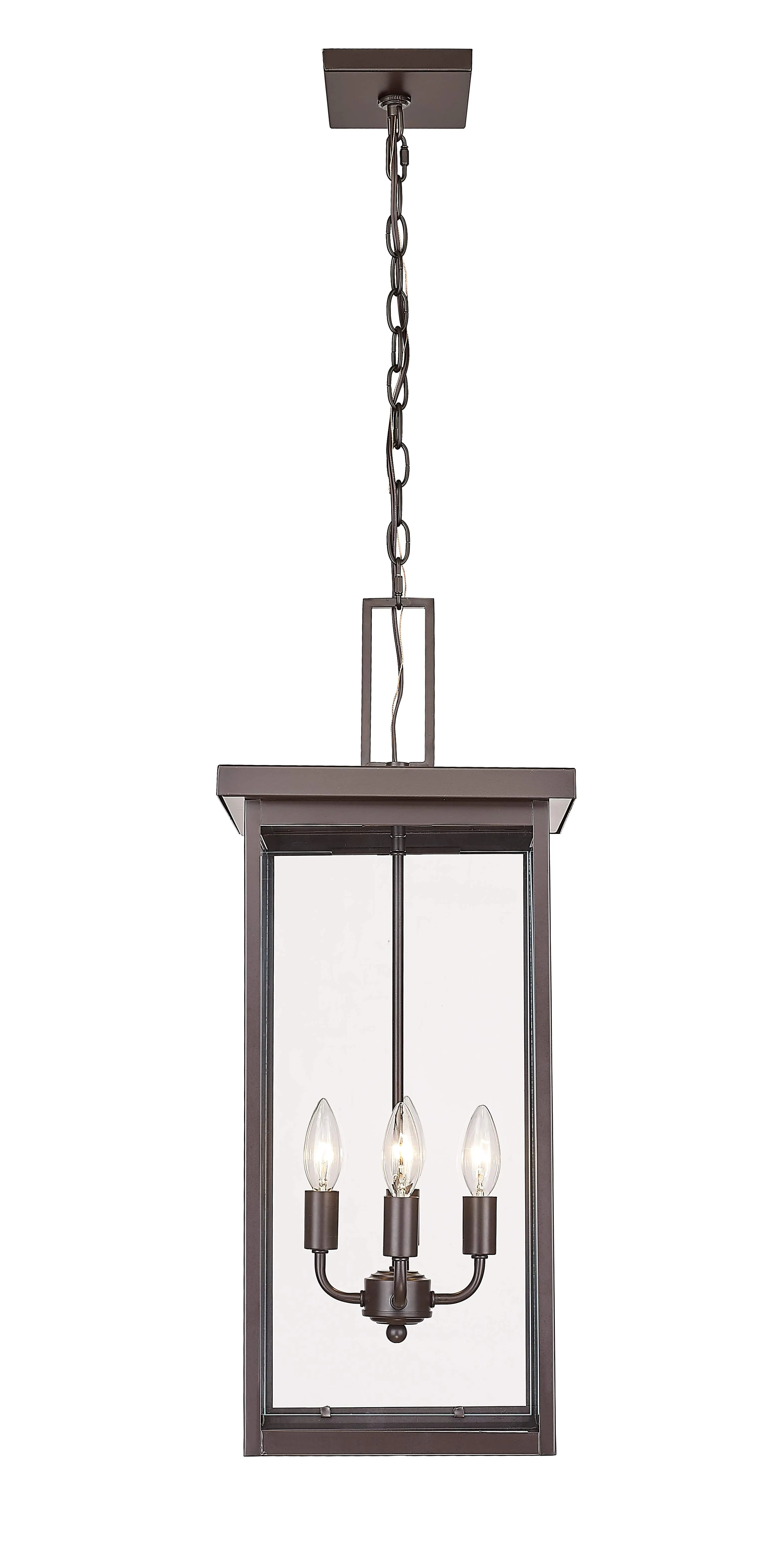 Barkeley Outdoor Hanging Lantern - Powder Coated Bronze - Clear Glass - 11in. Diameter - E12 Candelabra Base