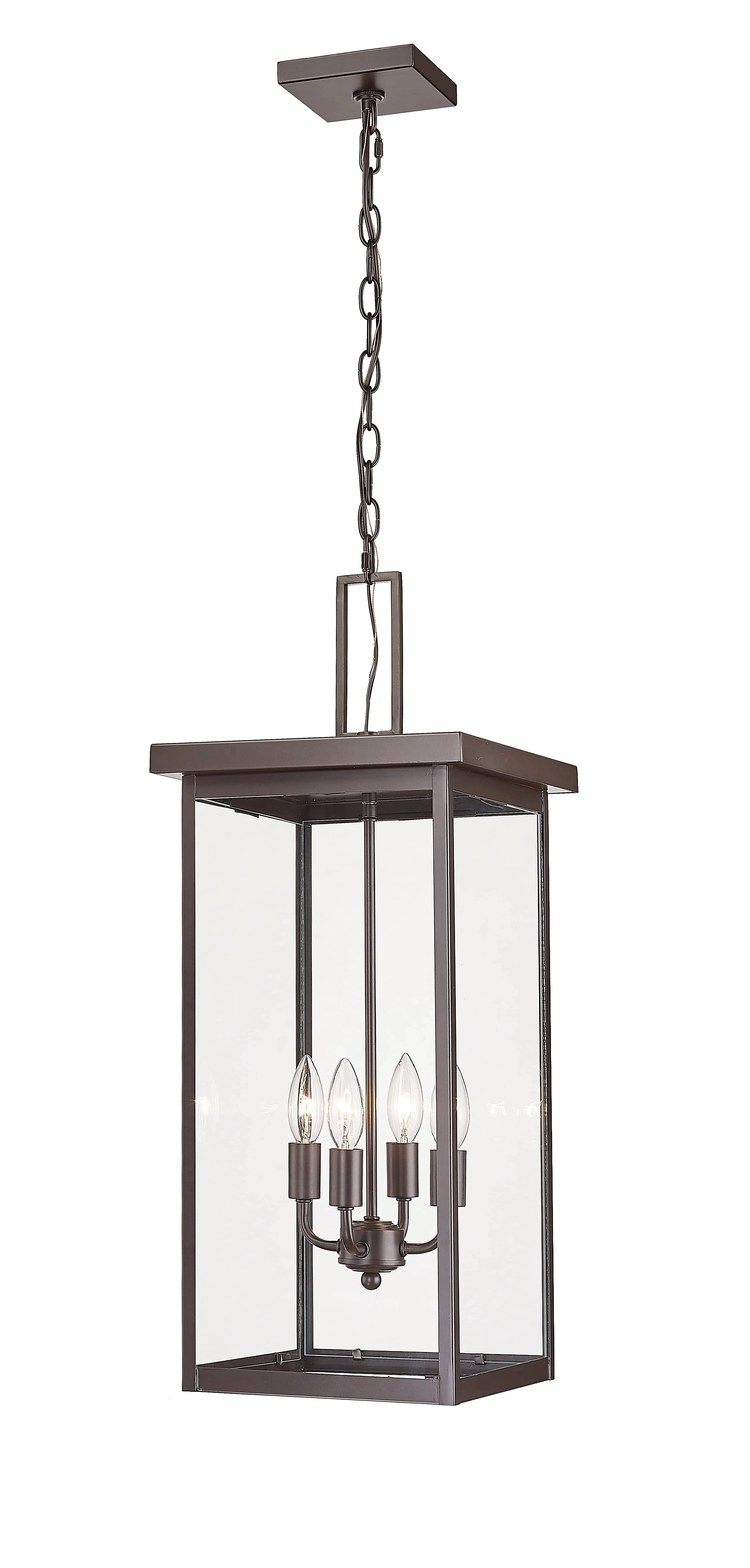 Barkeley Outdoor Hanging Lantern - Powder Coated Bronze - Clear Glass - 11in. Diameter - E12 Candelabra Base