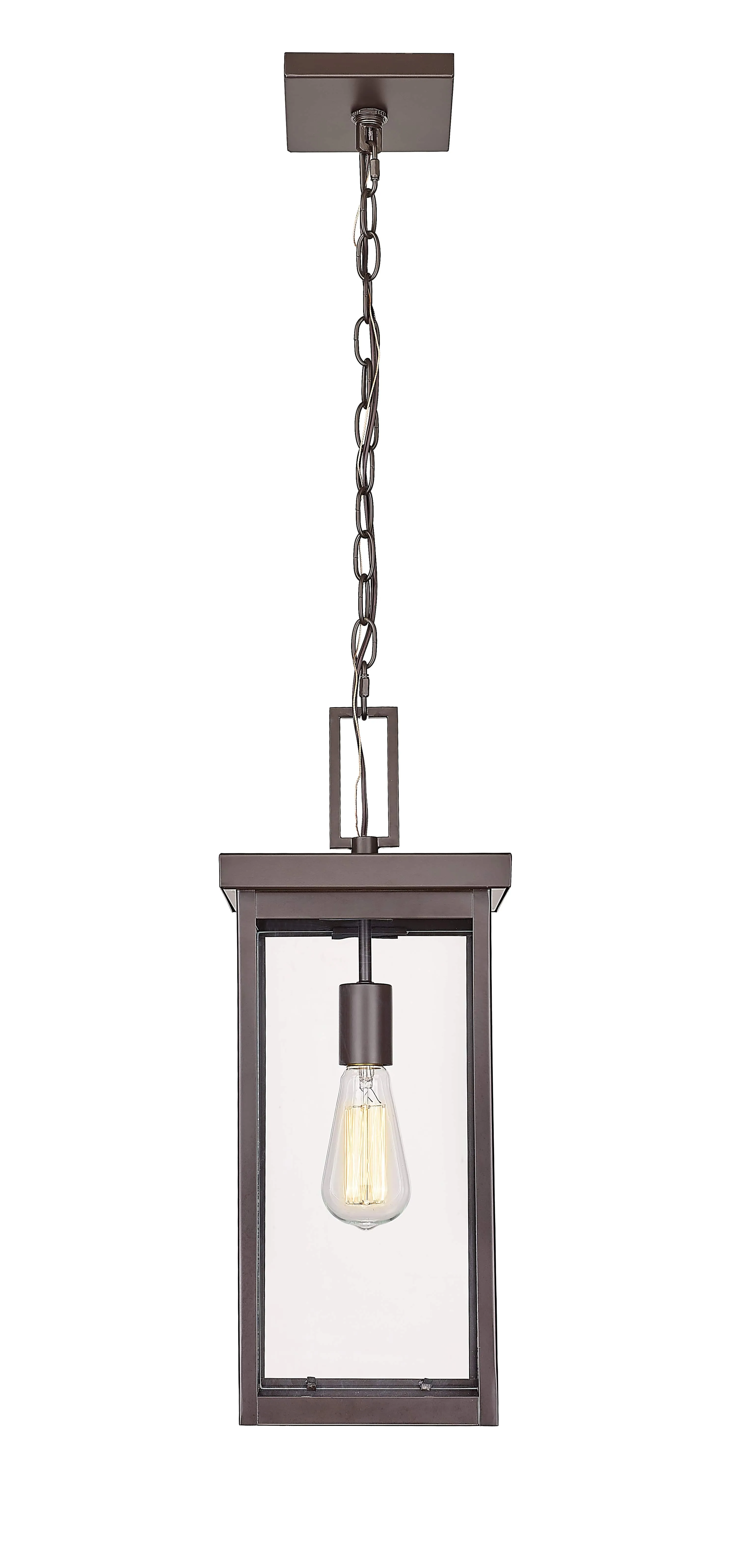 Barkeley Outdoor Hanging Lantern - Powder Coated Bronze - Clear Glass - 8in. Diameter - E26 Medium Base