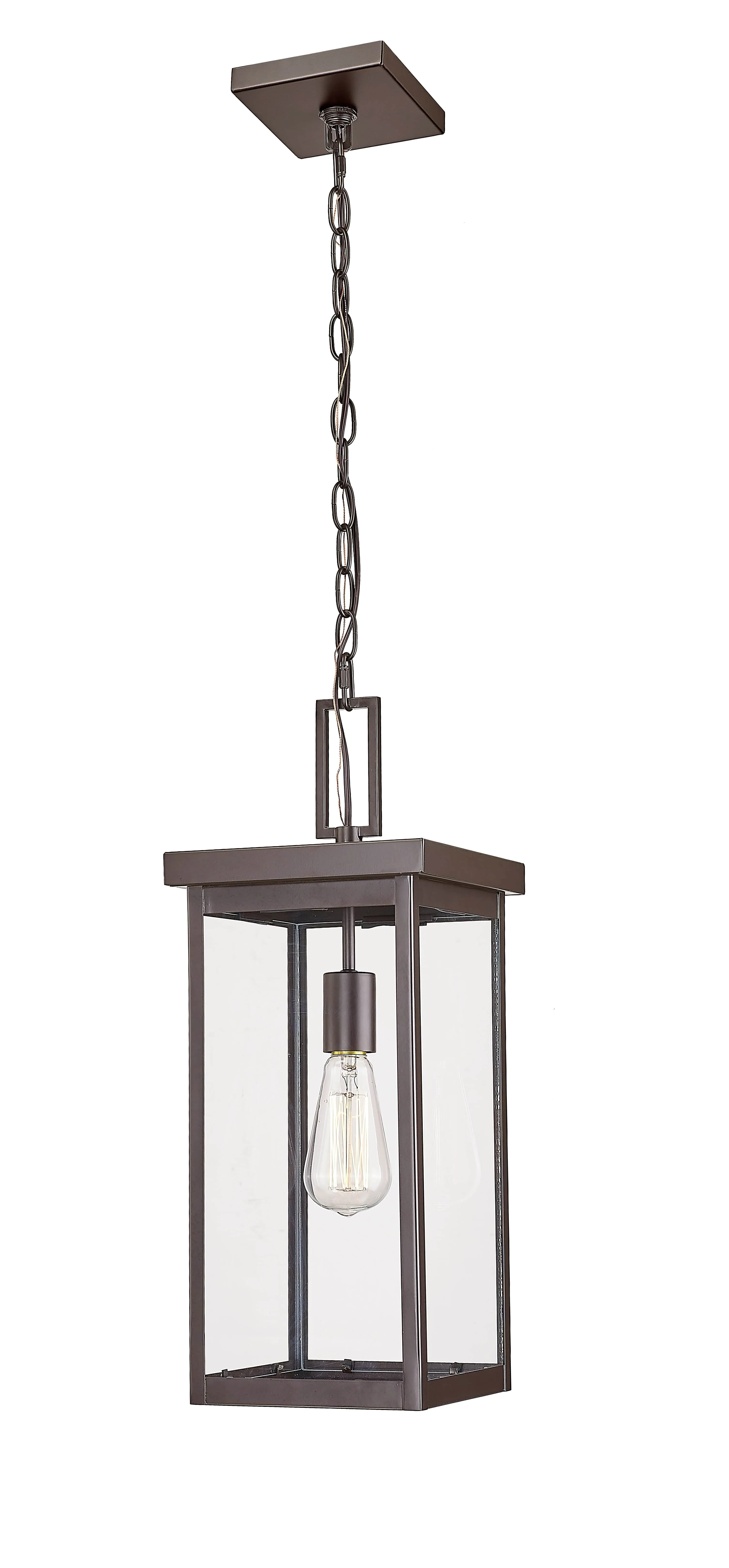 Barkeley Outdoor Hanging Lantern - Powder Coated Bronze - Clear Glass - 8in. Diameter - E26 Medium Base