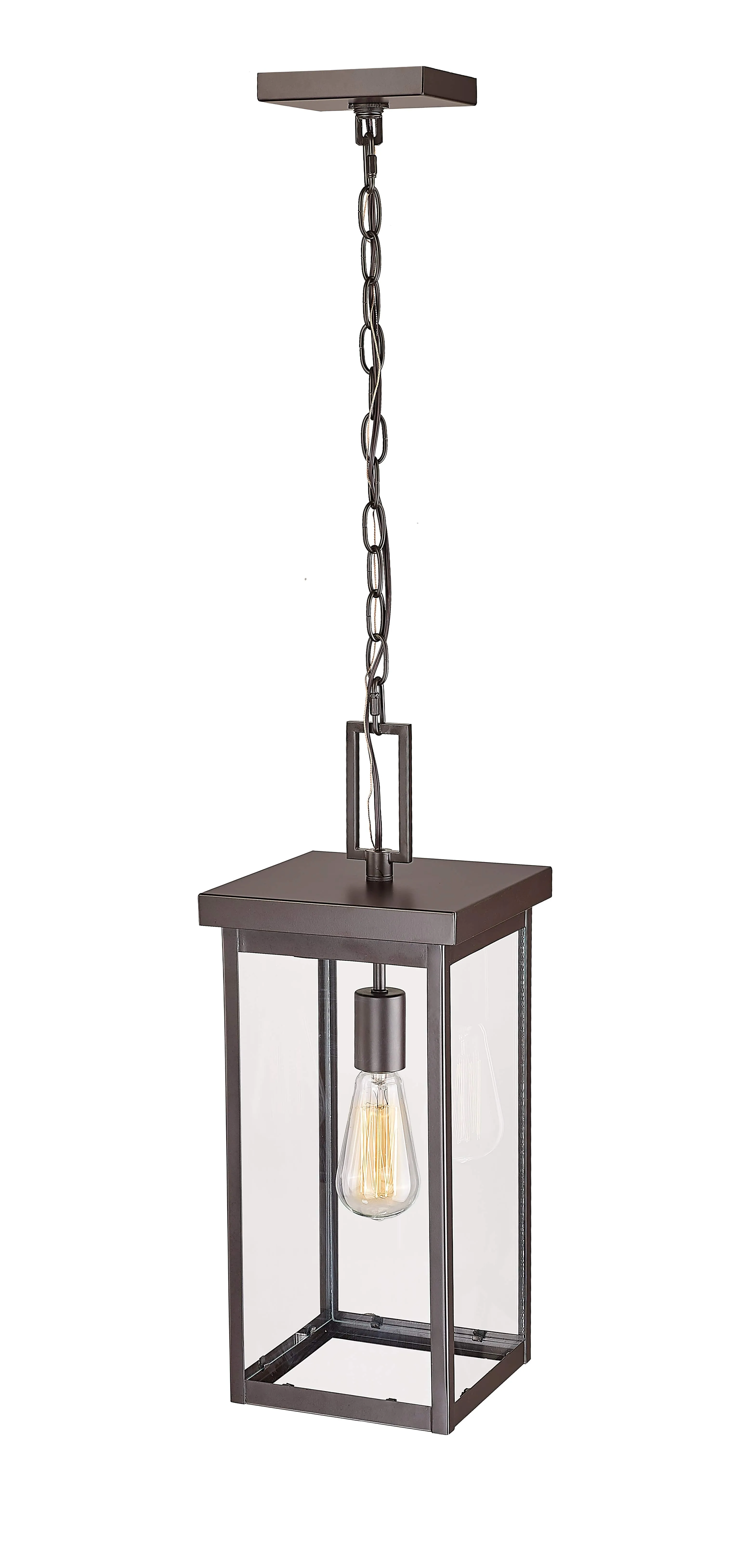 Barkeley Outdoor Hanging Lantern - Powder Coated Bronze - Clear Glass - 8in. Diameter - E26 Medium Base