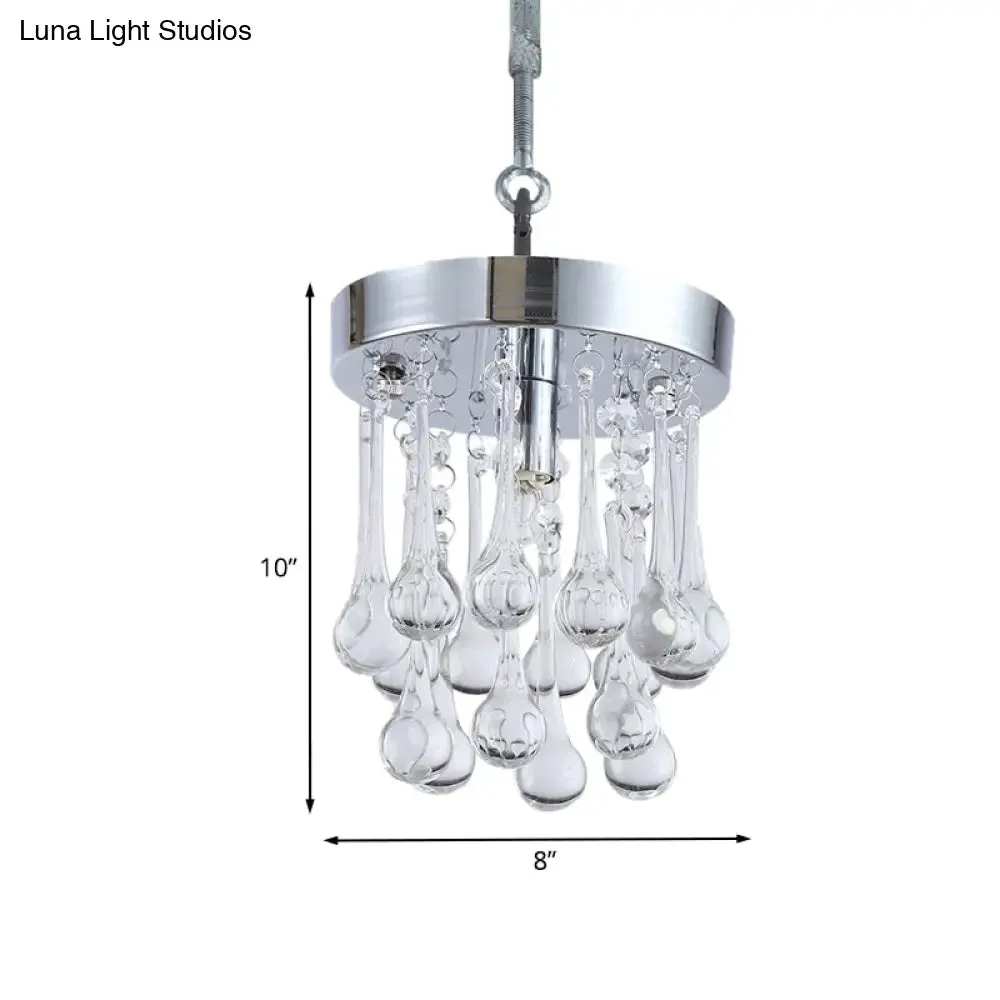 Beveled K9 Crystal Ceiling Light with Raindrop Design: Modern 1-Light Guest Room Pendant in Chrome