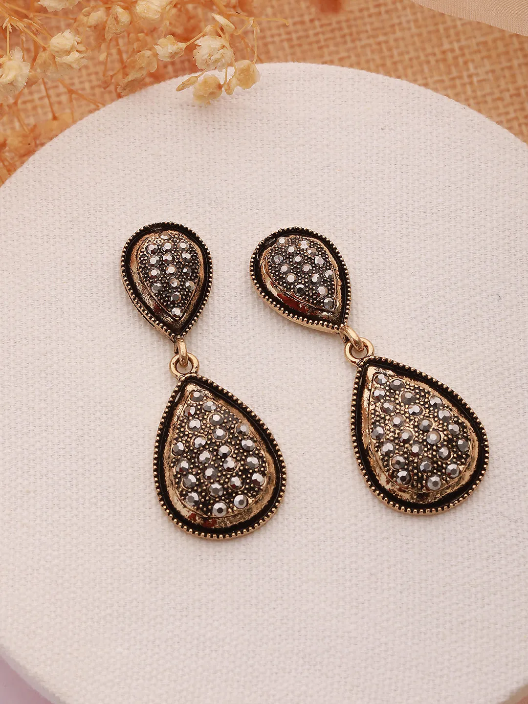 Black & Gold-Plated Contemporary Tear Drop Earrings