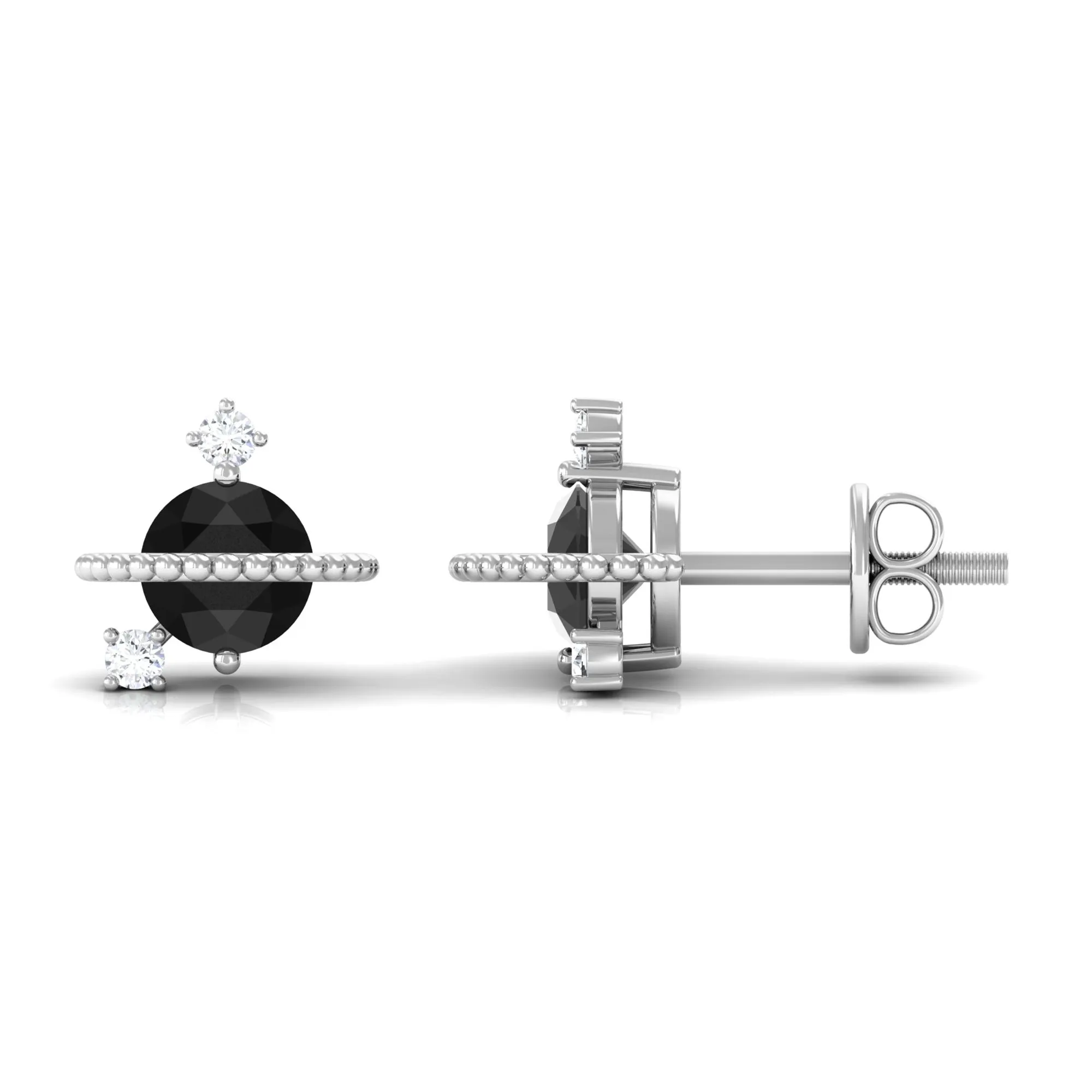 Black Onyx and Diamond Contemporary Stud Earrings