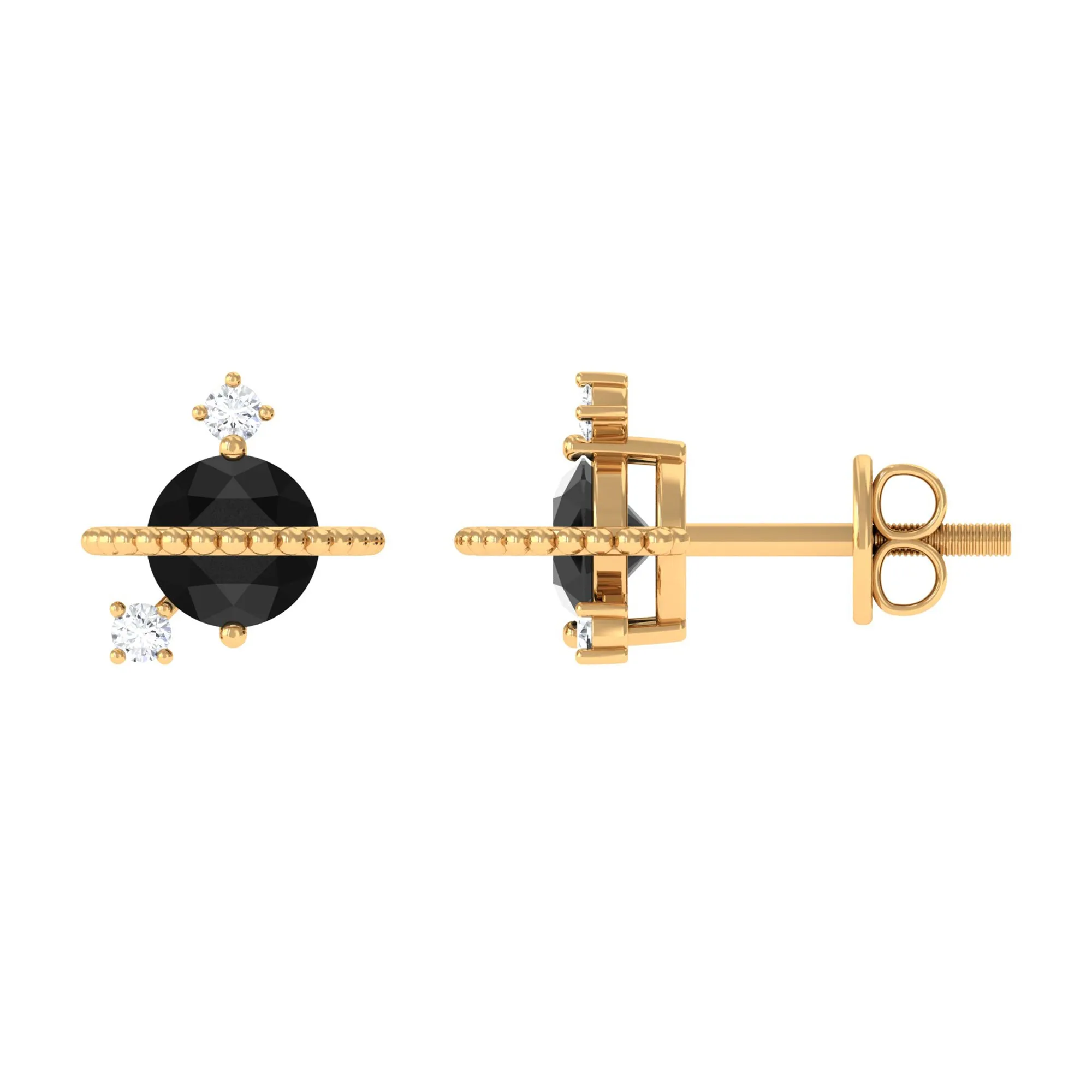 Black Onyx and Diamond Contemporary Stud Earrings