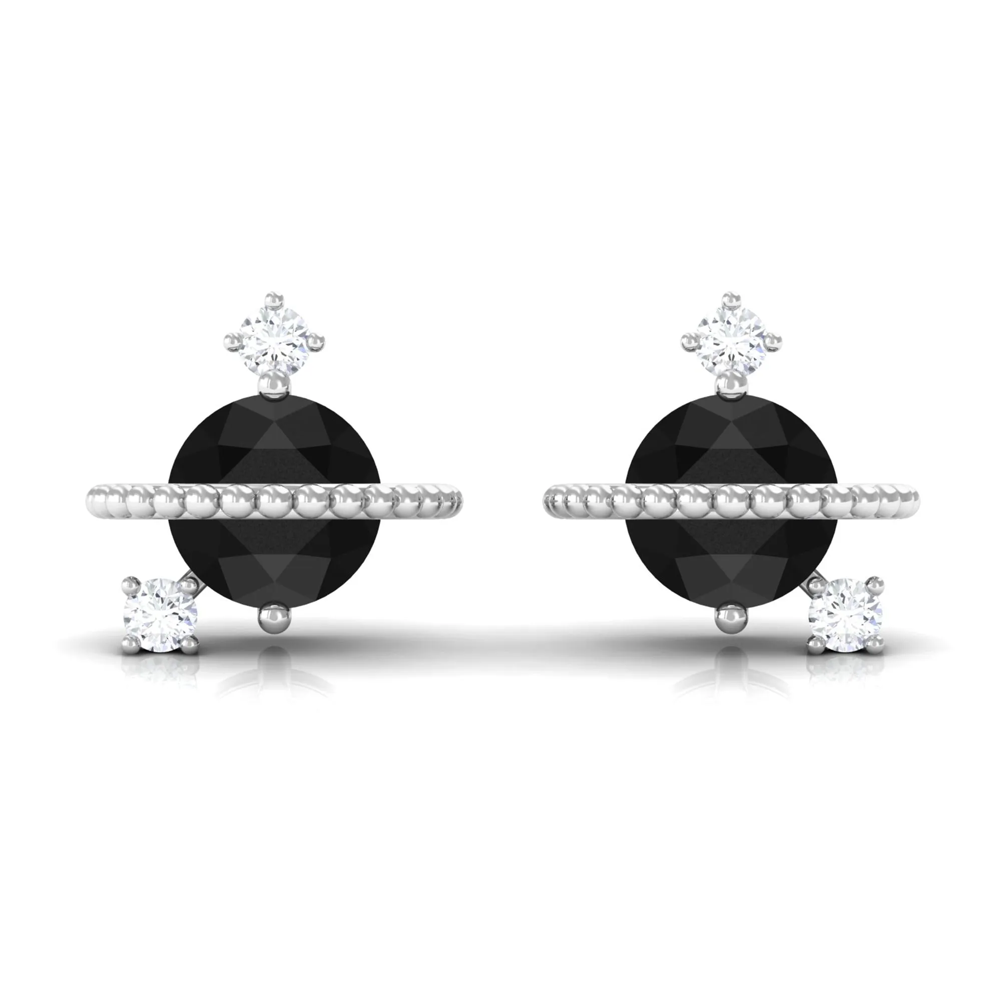 Black Onyx and Diamond Contemporary Stud Earrings