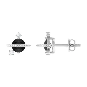 Black Onyx and Diamond Contemporary Stud Earrings