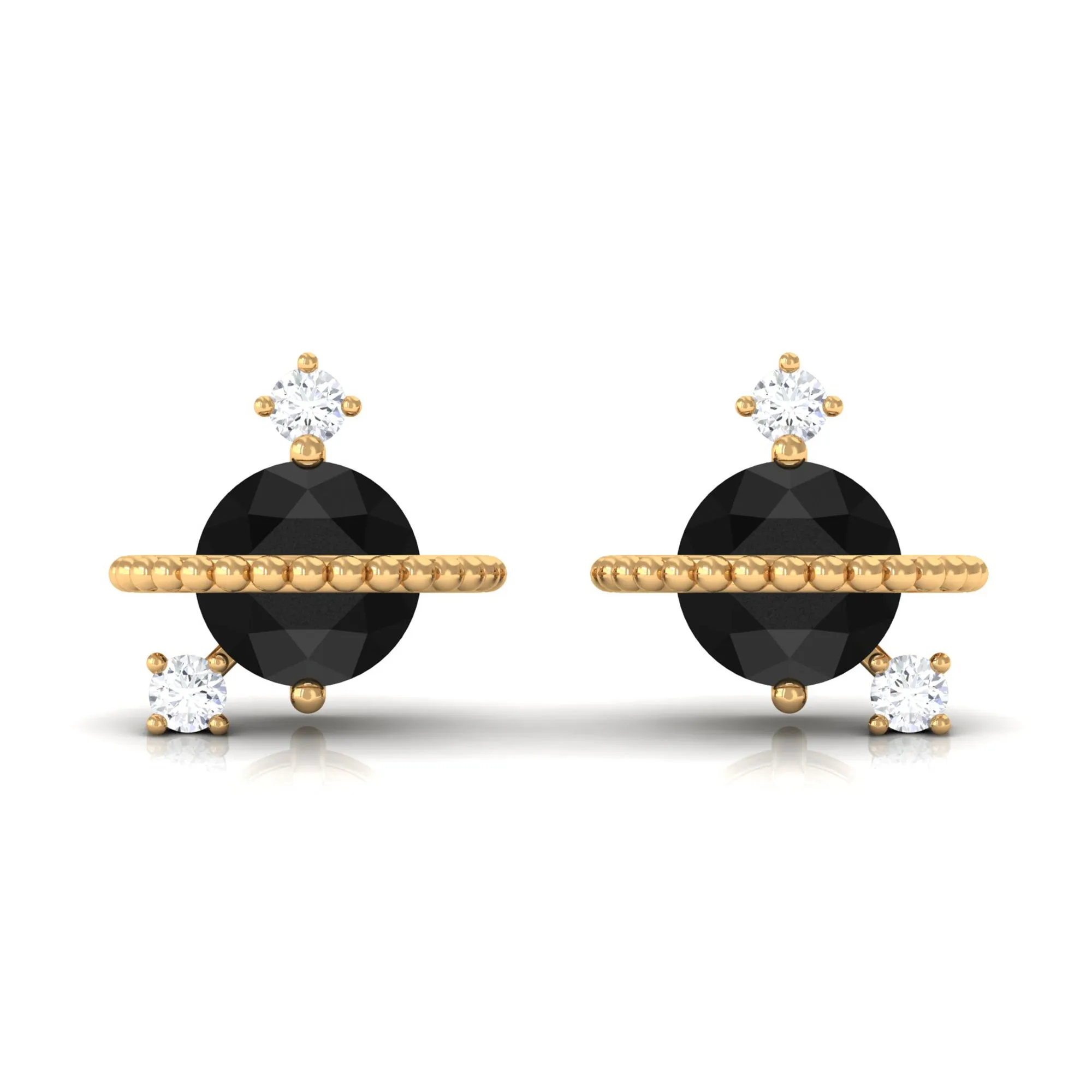 Black Onyx and Diamond Contemporary Stud Earrings