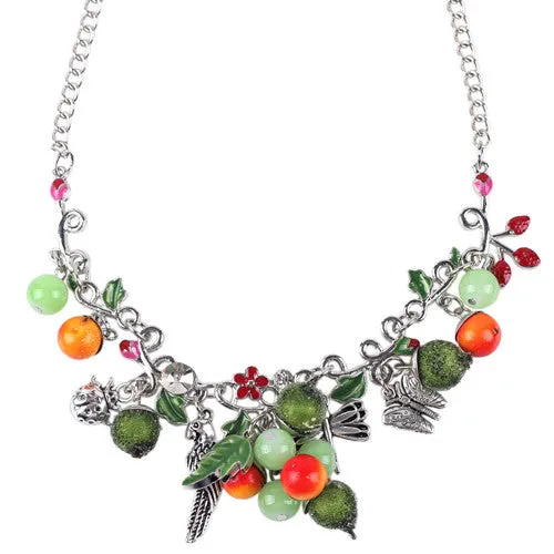 Bonsny Statement Enamel Fruit Bird Butterfly Necklace Flower AlloyLong Chain Collar New Fashion Brand Jewelry For Women