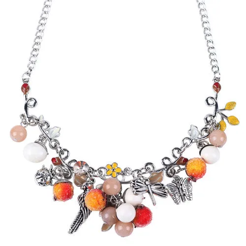 Bonsny Statement Enamel Fruit Bird Butterfly Necklace Flower AlloyLong Chain Collar New Fashion Brand Jewelry For Women