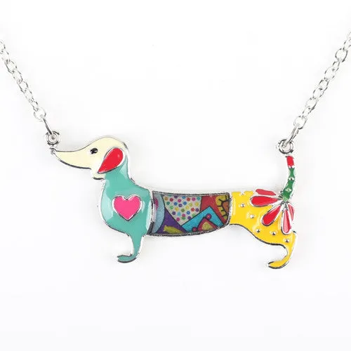 Bonsny Statement Metal Alloy Enamel Dachshund Dog Choker Necklace Chain Collar Pendant 2016 Fashion New Jewelry For Women