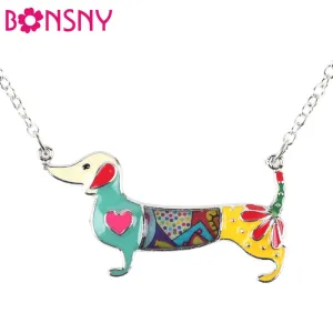 Bonsny Statement Metal Alloy Enamel Dachshund Dog Choker Necklace Chain Collar Pendant 2016 Fashion New Jewelry For Women