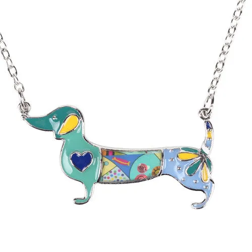 Bonsny Statement Metal Alloy Enamel Dachshund Dog Choker Necklace Chain Collar Pendant 2016 Fashion New Jewelry For Women