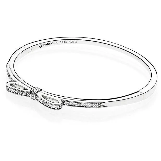 Bow silver bangle with clear cubic zirconia