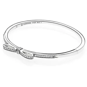 Bow silver bangle with clear cubic zirconia