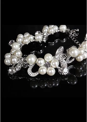 Bracelets With Rhinestones & Pearls Elegant Alloy