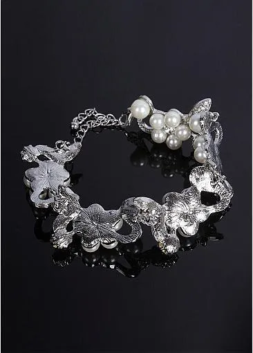 Bracelets With Rhinestones & Pearls Elegant Alloy