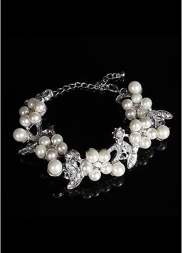 Bracelets With Rhinestones & Pearls Elegant Alloy