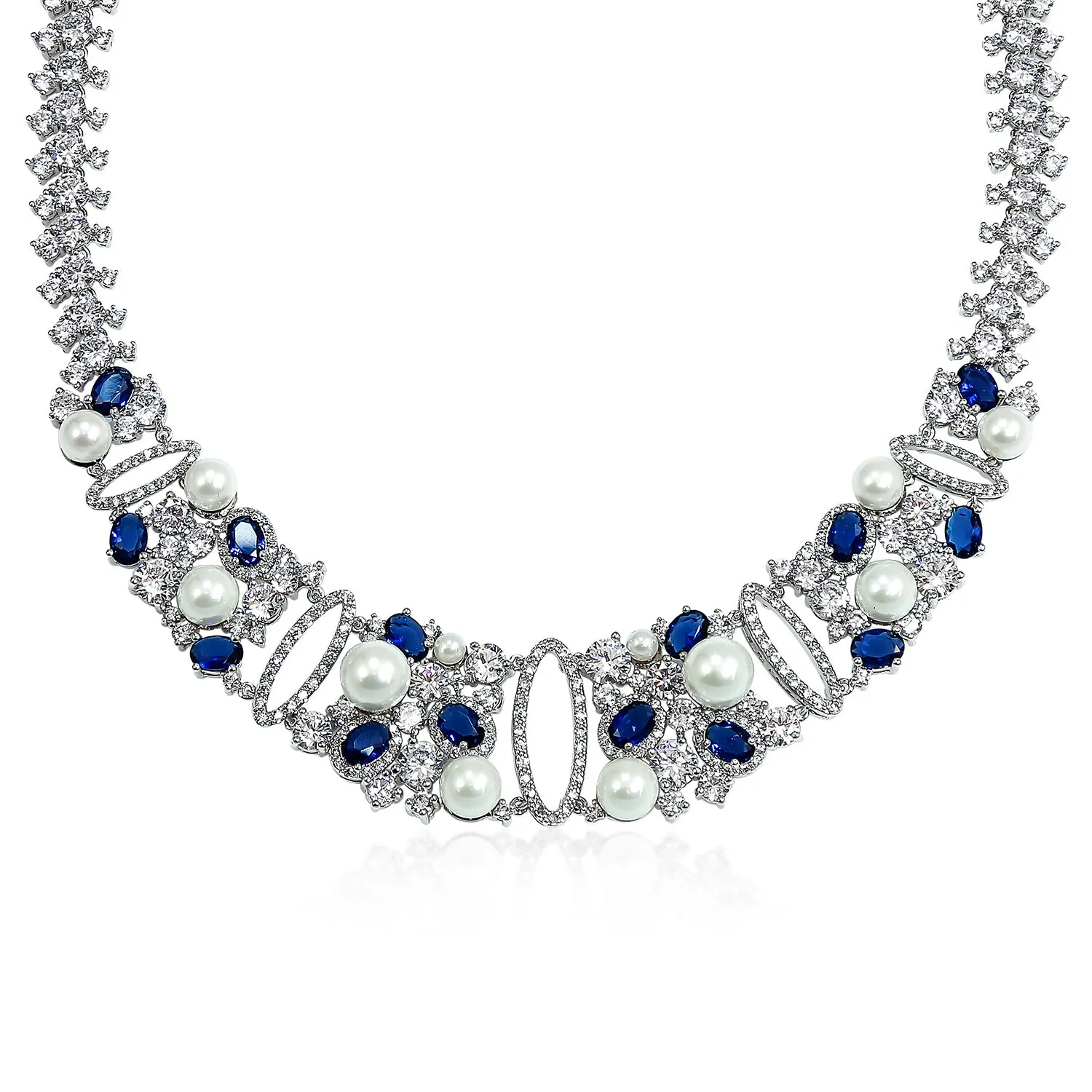 Bridal Vintage Blue or Red CZ Imitation Sapphire Collar Statement Necklace