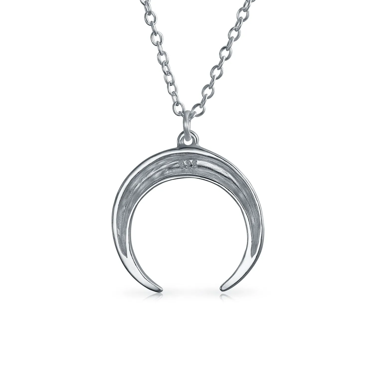 Celestial Crescent Moon Pendant Necklace in Sterling Silver Double Horn Design