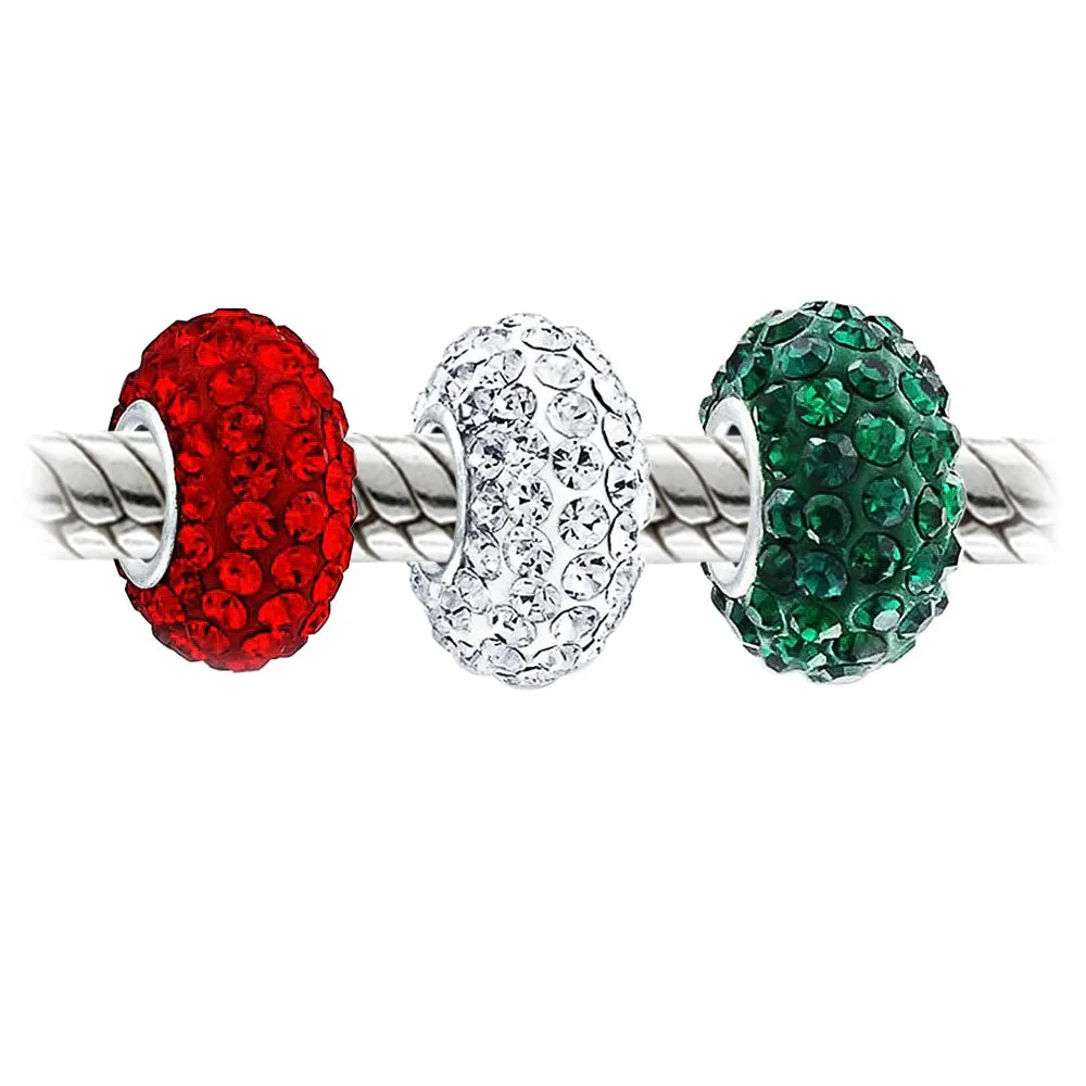 Christmas Charm Bead Set Red White Green Crystal for European Bracelets