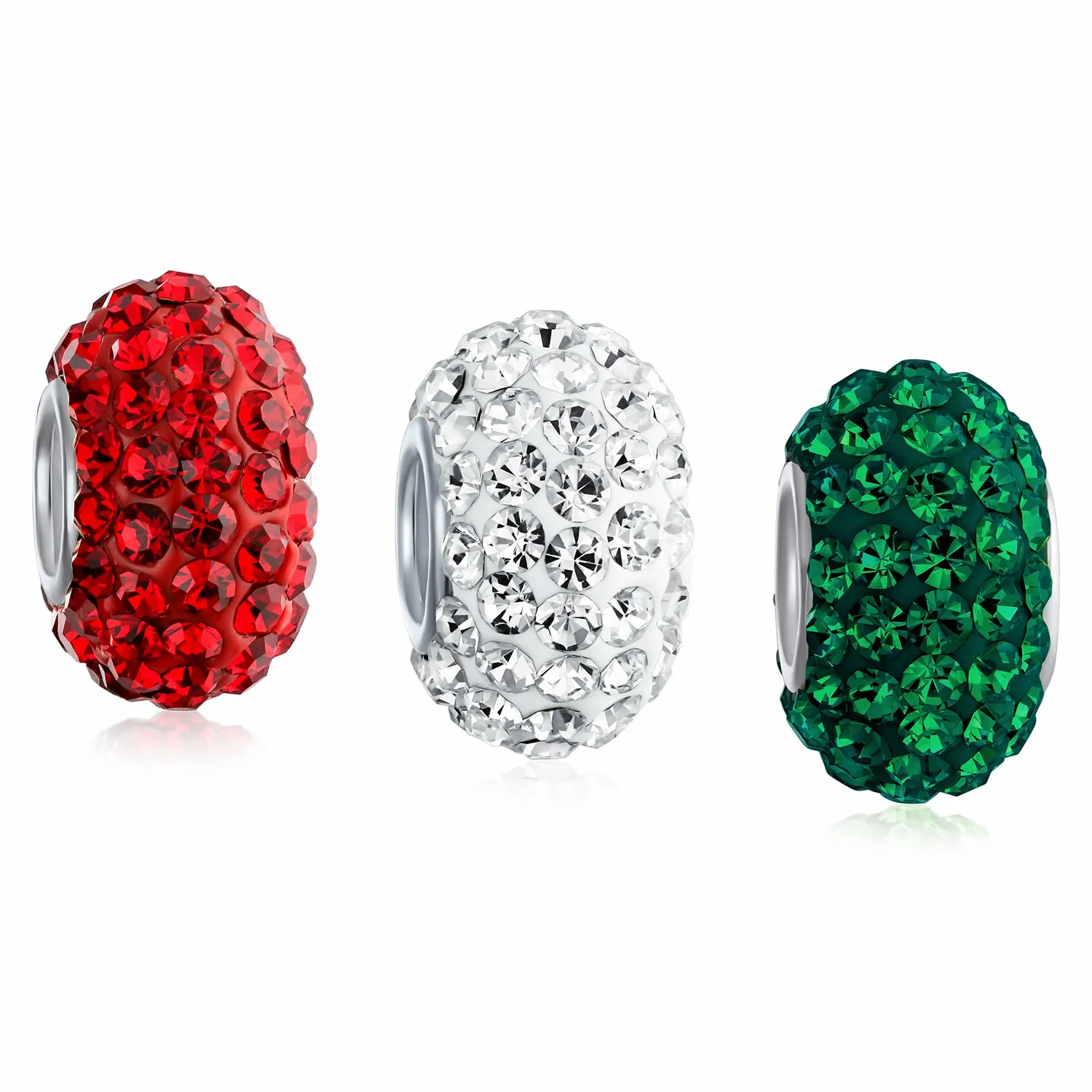 Christmas Charm Bead Set Red White Green Crystal for European Bracelets