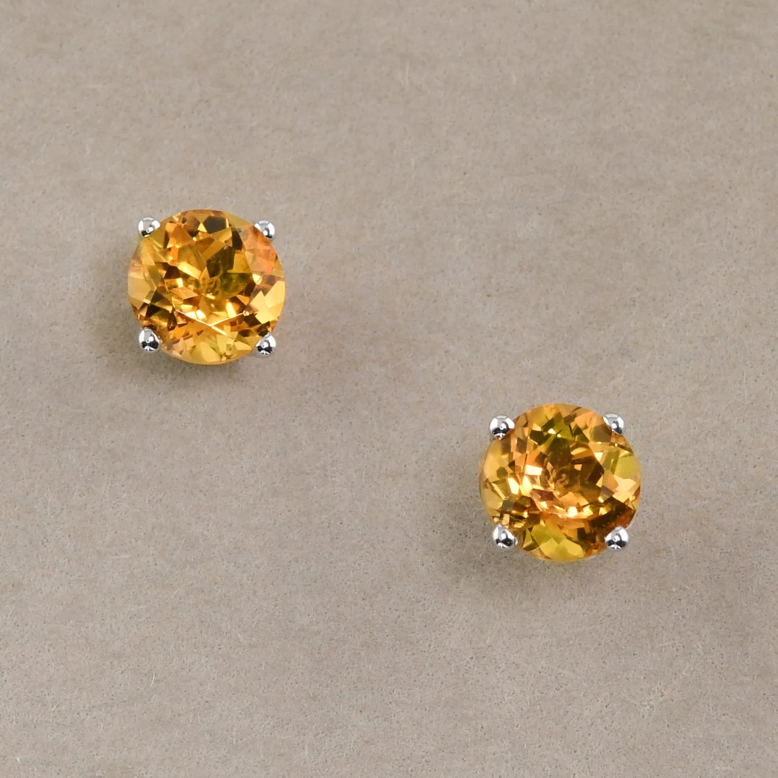 Citrine Studs In White Gold