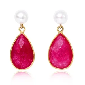 Clara Cultured Freshwater Pearl & Ruby Quartz Drop Earrings