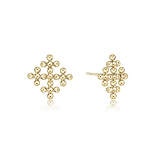 Classic Beaded Signature Cross Encompass Gold Stud