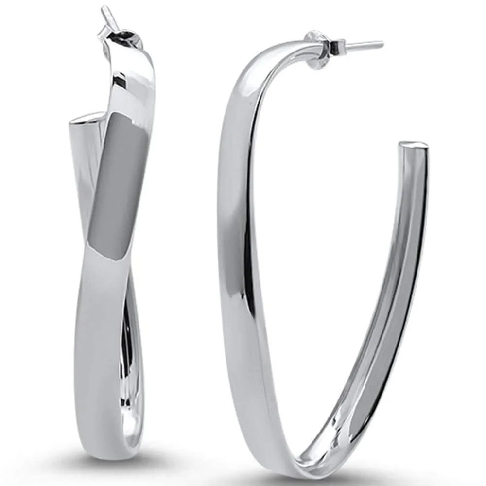 Classic Sterling Silver Half Hoop Earrings for Women | 30mm Twisted Oval Stud Earrings