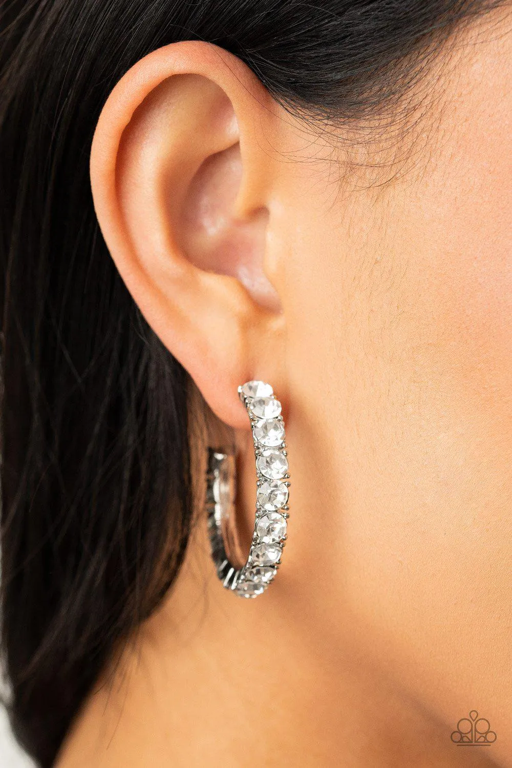 CLASSY is in Session White Rhinestone Hoop Earrings - Paparazzi Accessories