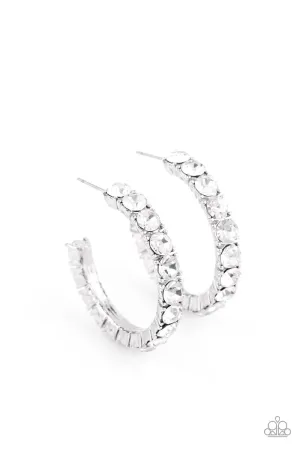 CLASSY is in Session White Rhinestone Hoop Earrings - Paparazzi Accessories