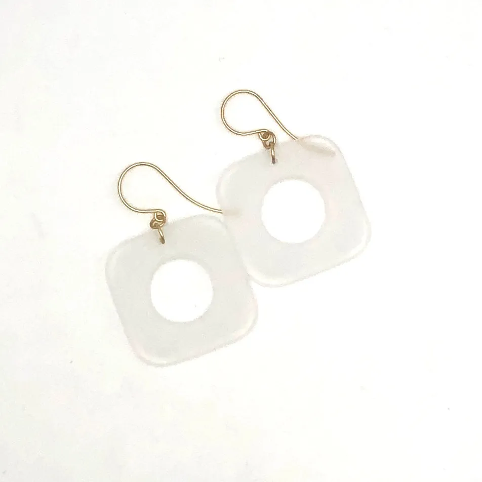 Clear Frosted Small Deco Square Earrings