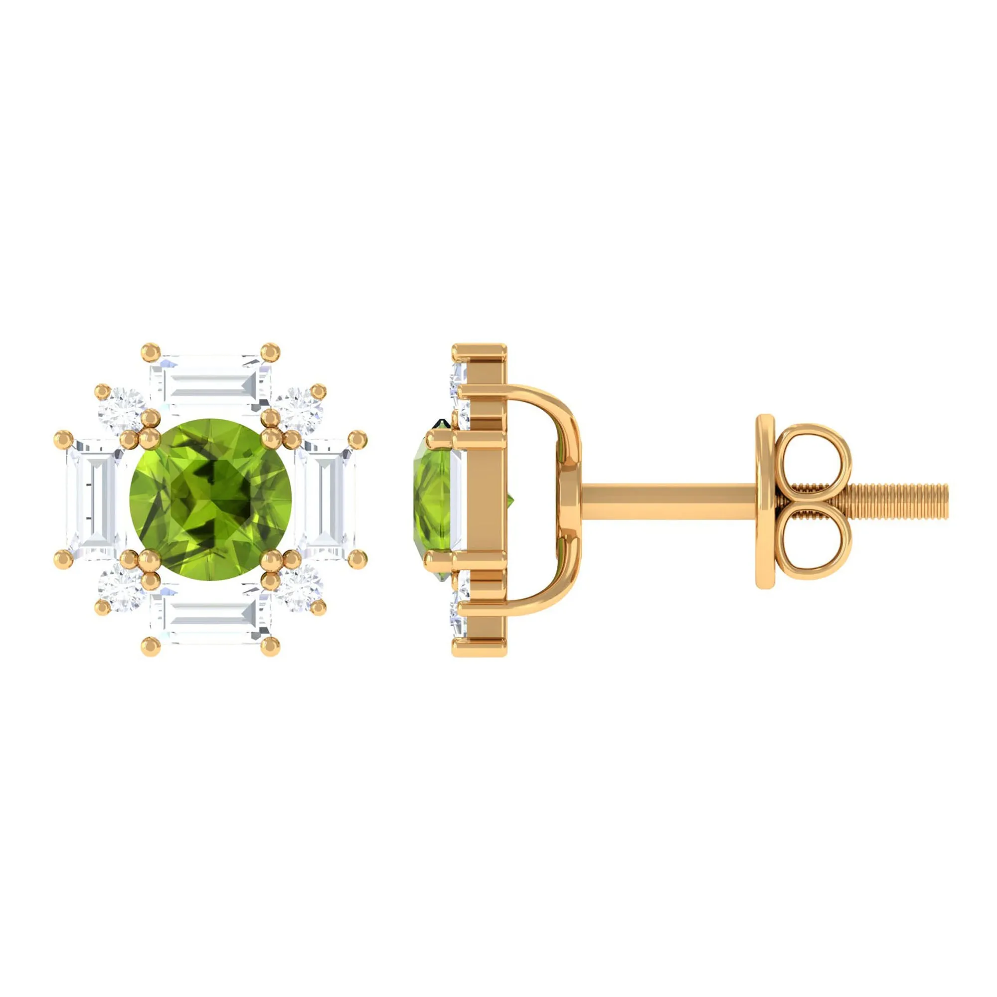 Contemporary Peridot Stud Earrings with Diamond Halo