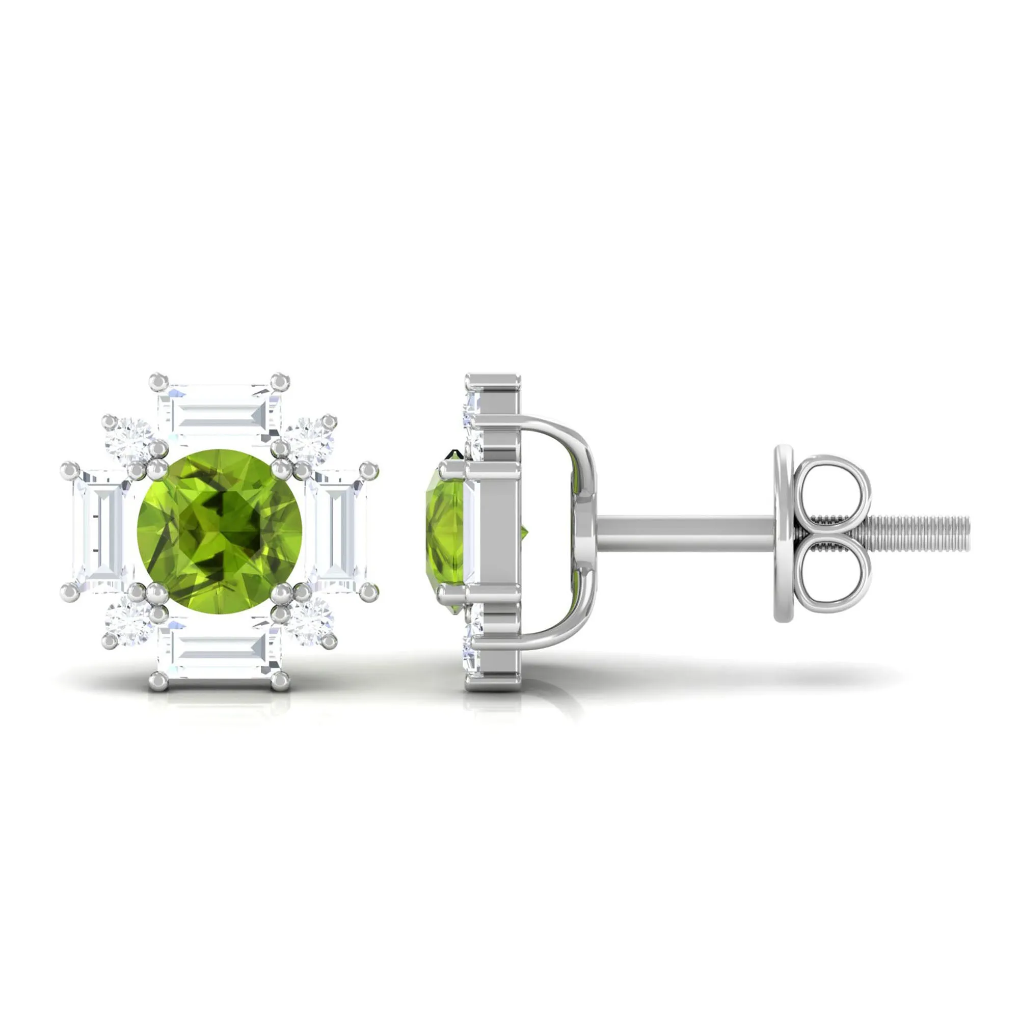 Contemporary Peridot Stud Earrings with Diamond Halo