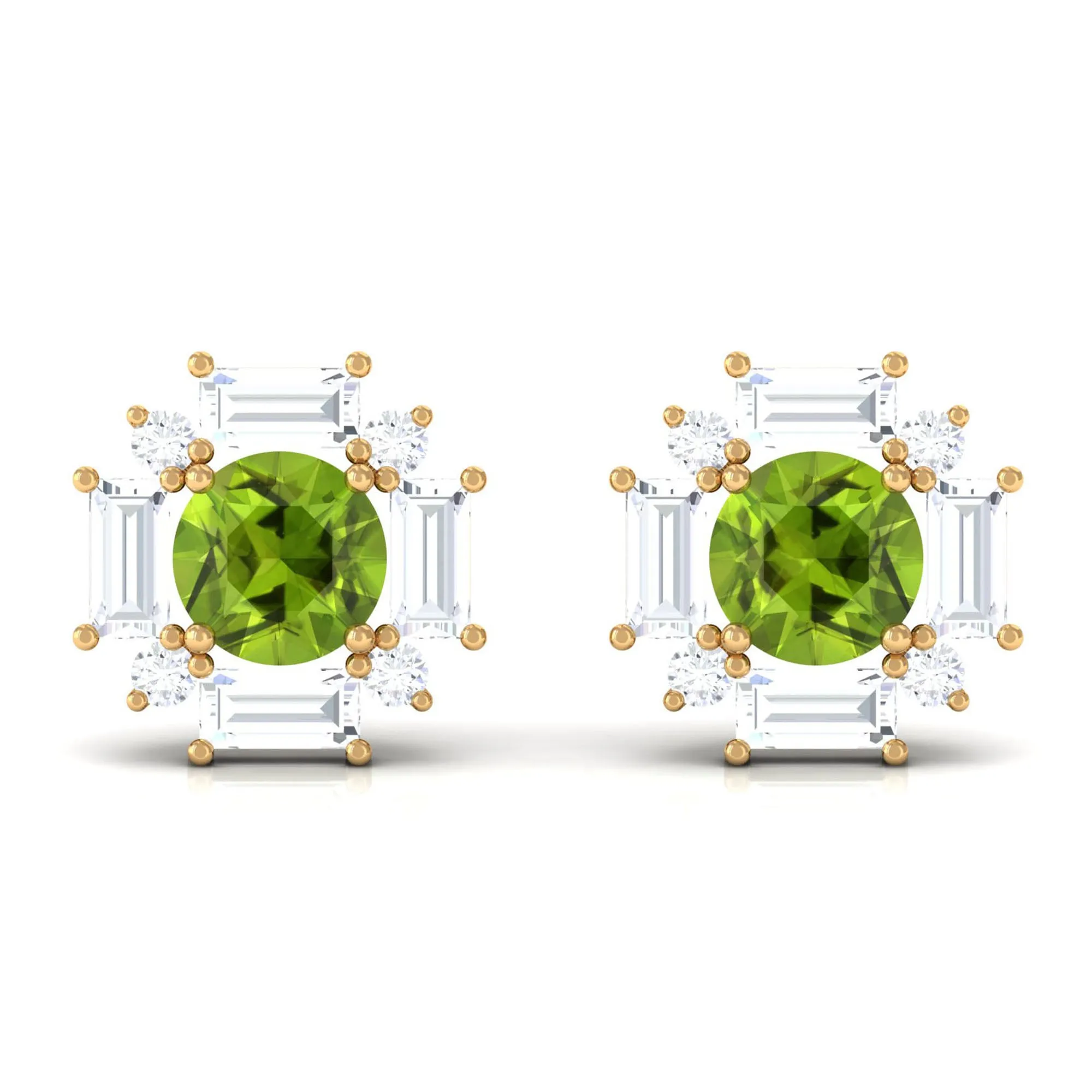 Contemporary Peridot Stud Earrings with Diamond Halo