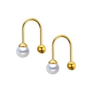 Contemporary Small Pearl Hook Earrings