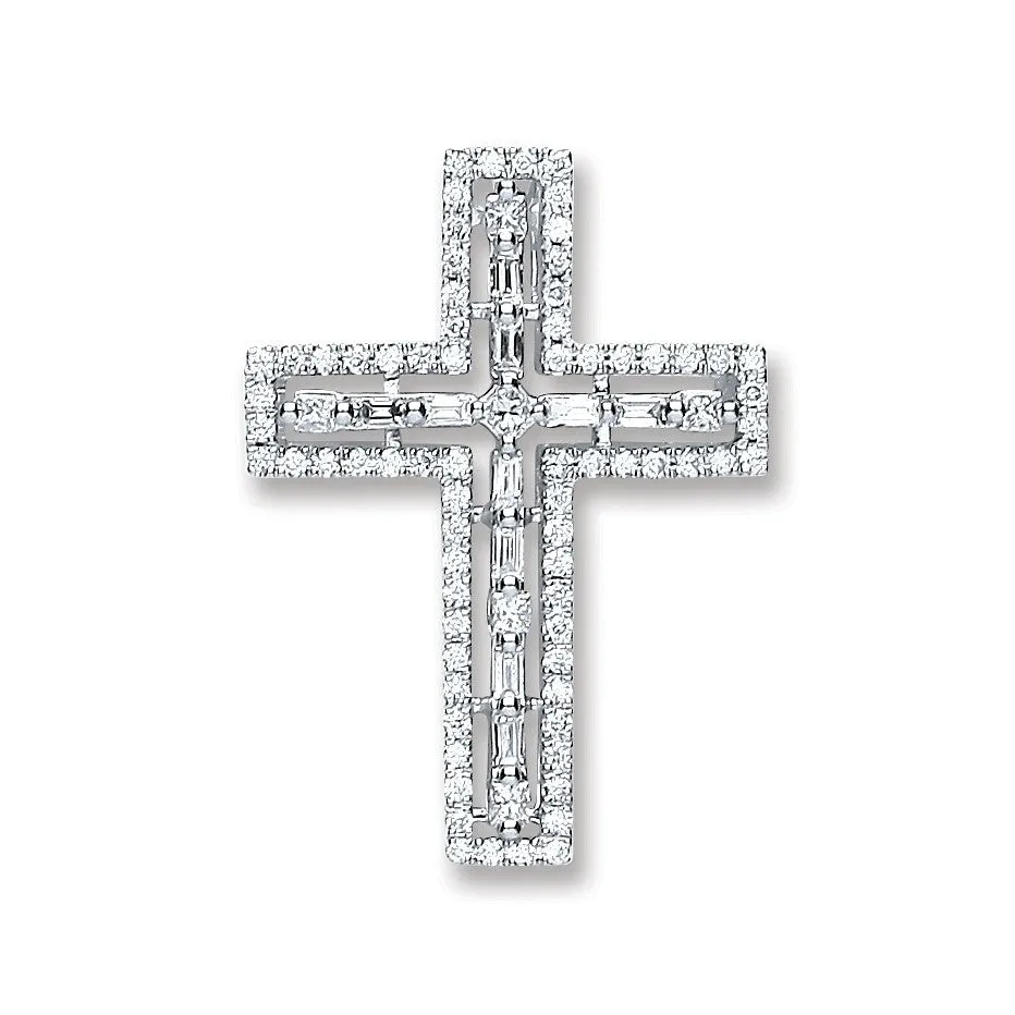 Cross Diamond Pendant Necklace 1.00ct H-SI in 18K White Gold