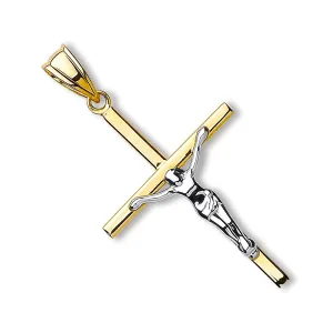 Crucifix Cross Pendant Necklace in 9ct 2 Tone Gold