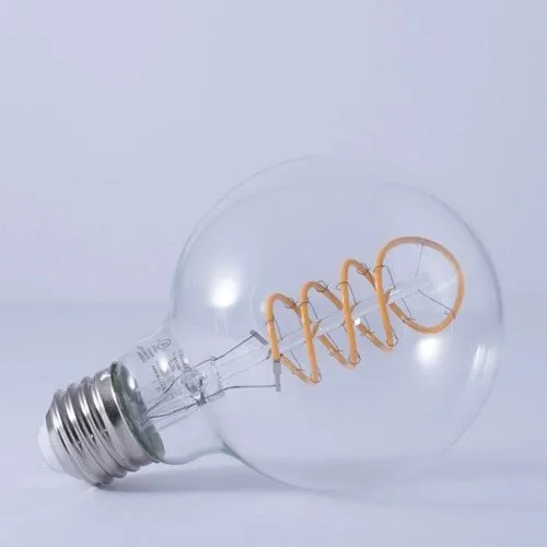 Curved LED Spiral Filament Edison Glob Bulb - 4 Watt - 2200K- Clear