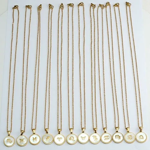 Dainty Zodiac Necklace for Women Gold Plated Stainless Steel Pink