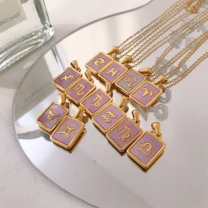 Dainty Zodiac Necklace for Women Gold Plated Stainless Steel Pink