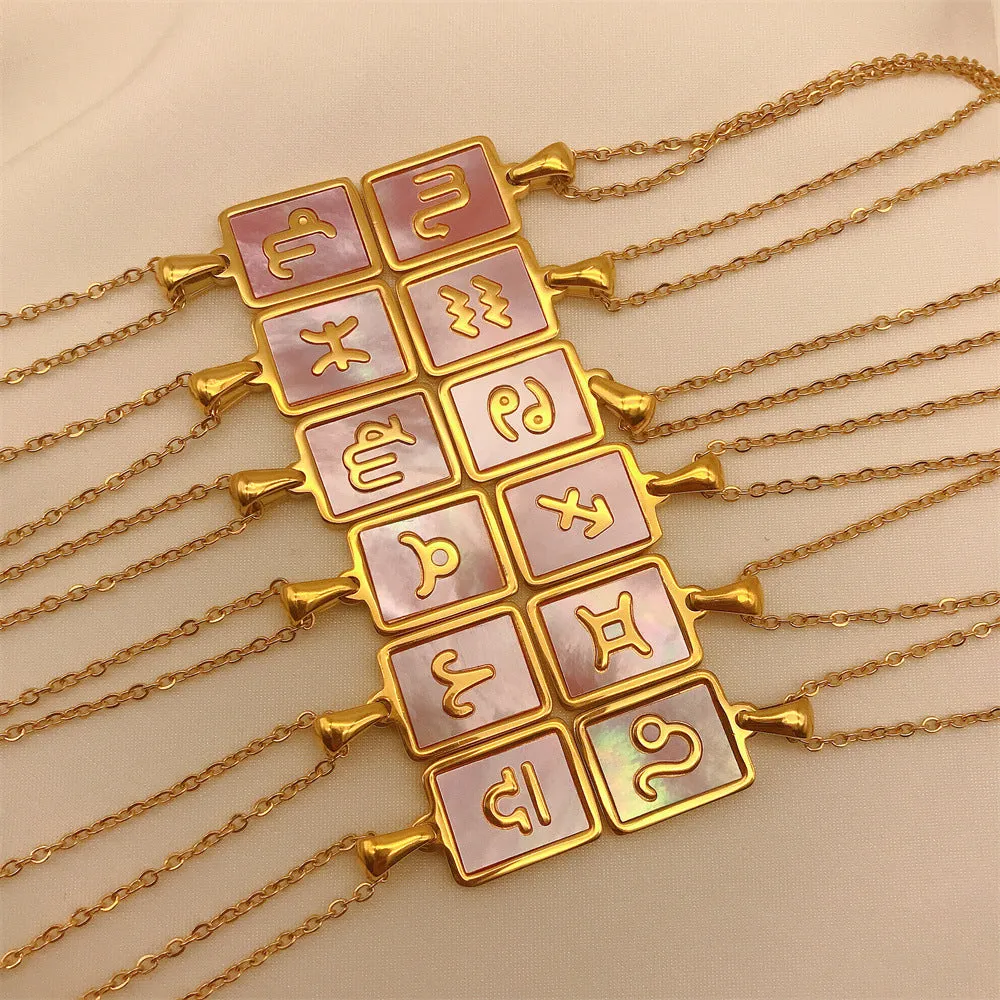 Dainty Zodiac Necklace for Women Gold Plated Stainless Steel Pink