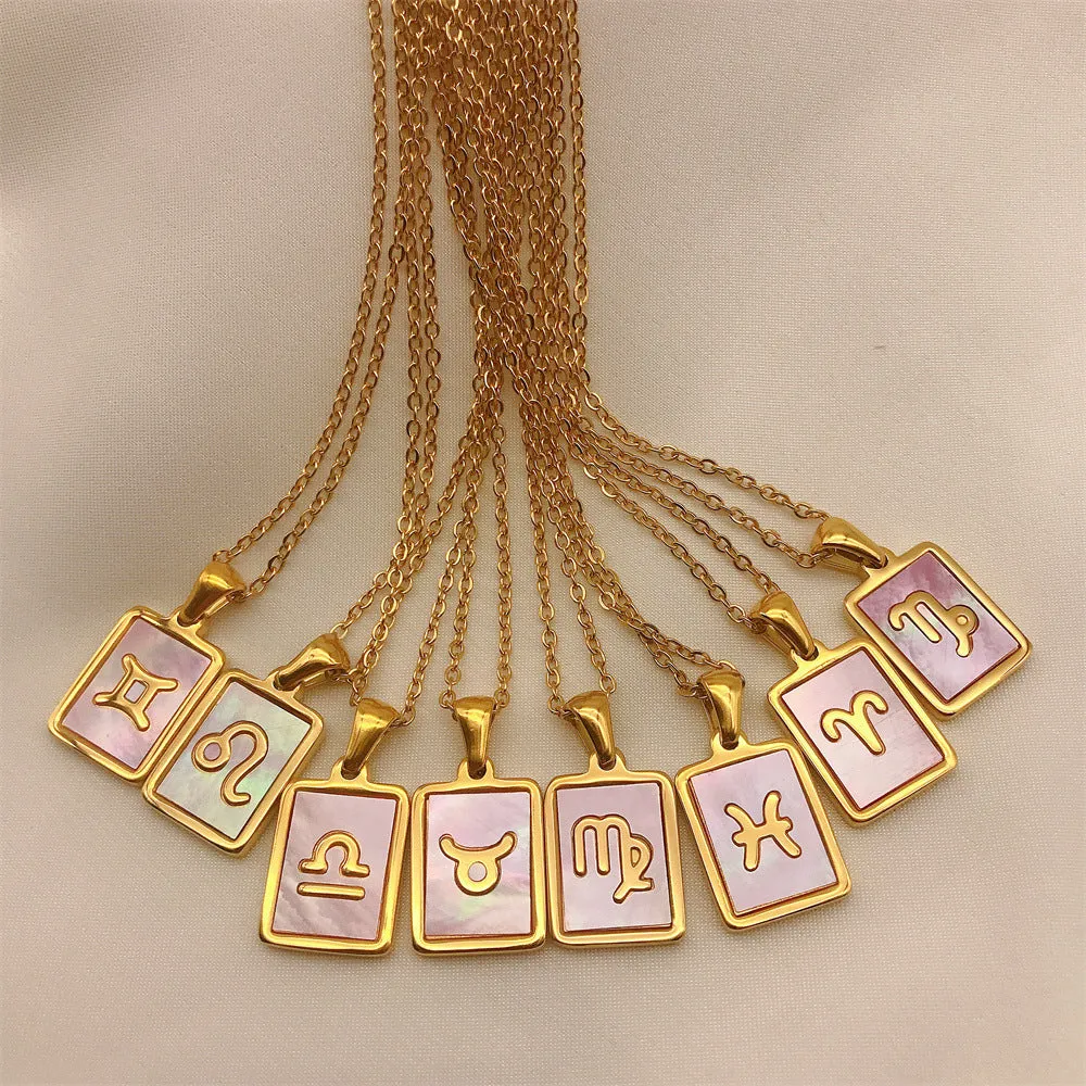 Dainty Zodiac Necklace for Women Gold Plated Stainless Steel Pink